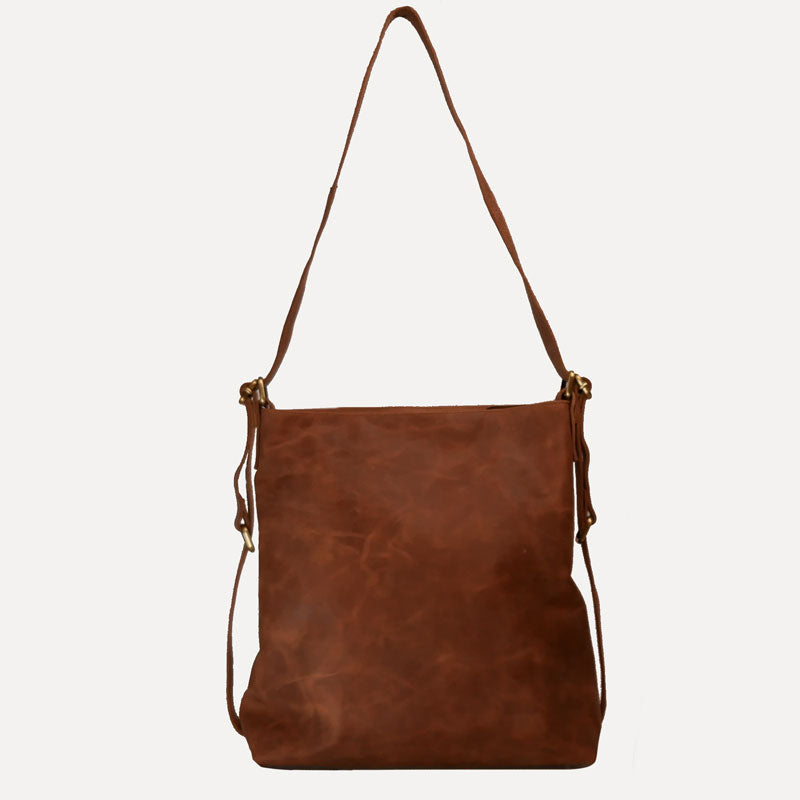 bolso mochila mujer piel marron convertible