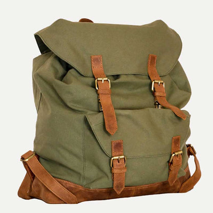 mochila de hombre de piel y lona militar vintage