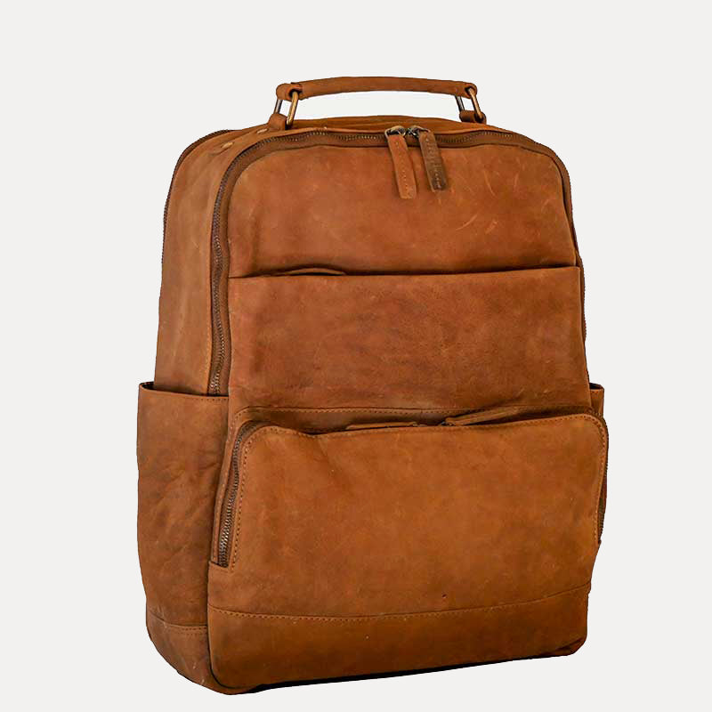 mochila hombre piel marron portatil